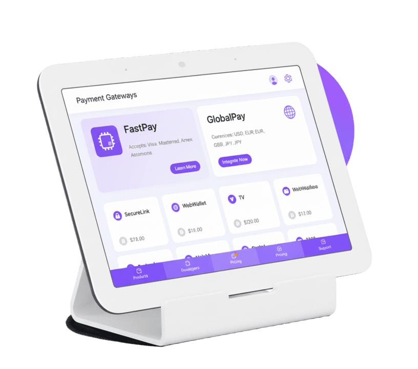 Modern payment gateway interface displaying payment providers and integration options